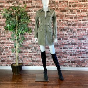 Sanctuary Army green belted fitted mini dress coat